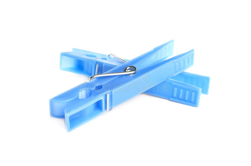 Light Blue Plastic Clothespins on White Background Stock Image Image