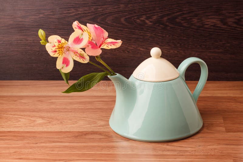 Light Blue Teapot with Flowers Stock Photo Image of kitchen, health