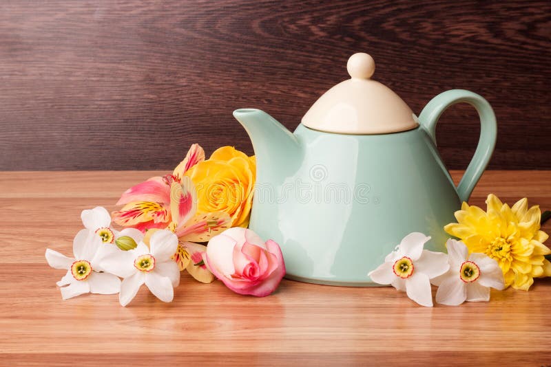 Light Blue Teapot with Flowers Stock Photo Image of kitchen, health