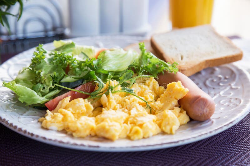 Light Breakfast of Omelette, Sausage and Salad Stock Image Image of