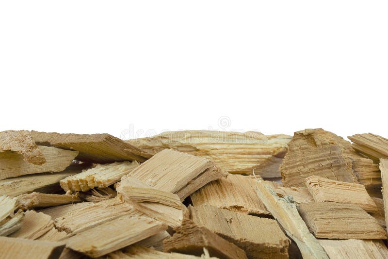 Light Brown Wood Fuel Chip Isolated on White Background with Copy Space