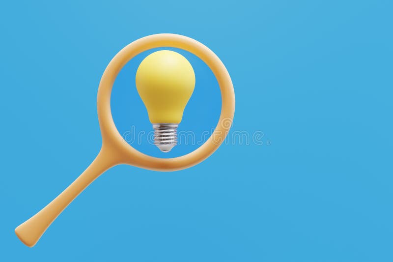 A Light Bulb Behind a Magnifying Glass Surrounded by Gears. Stock