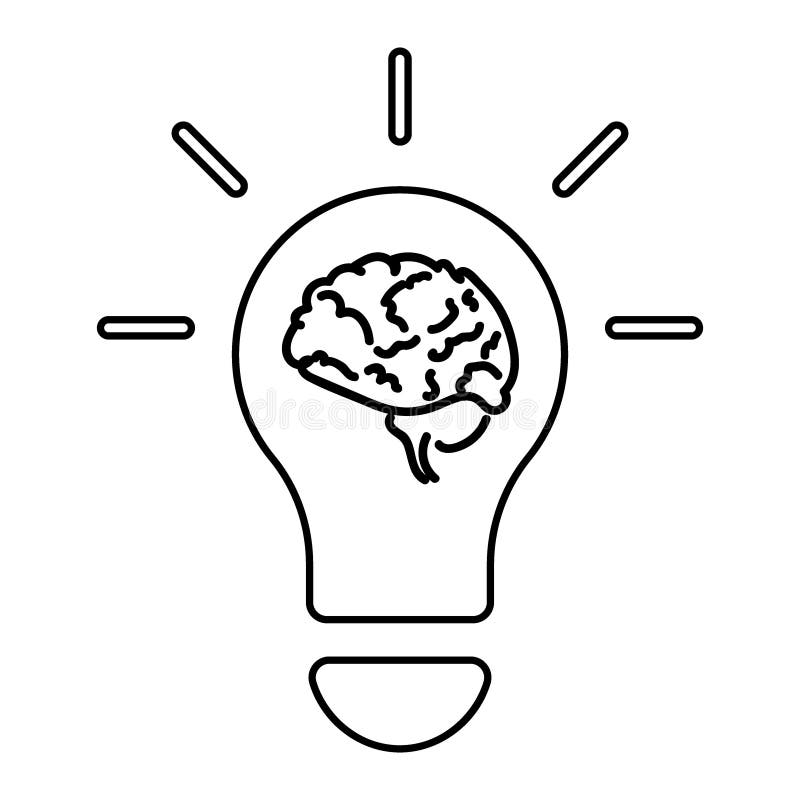 Light bulb and brain line icon, outline vector royalty free illustration Light bulb and brain line icon, outline vector royalty free illustration