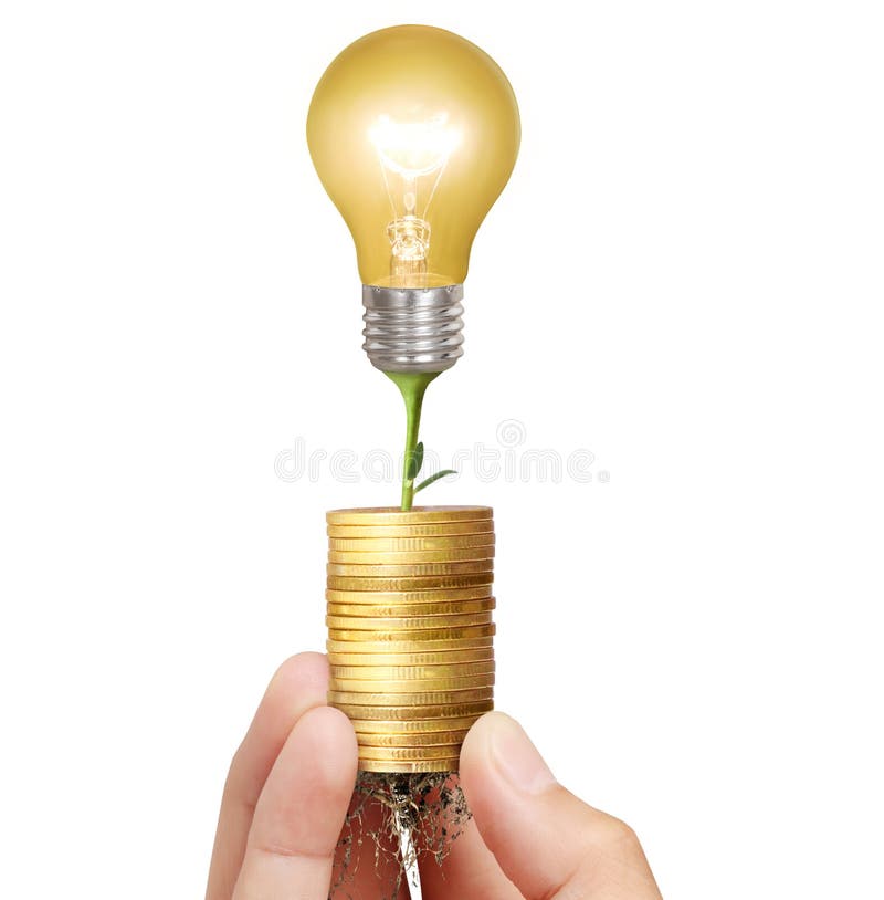 Light bulb with coins royalty free stock photos