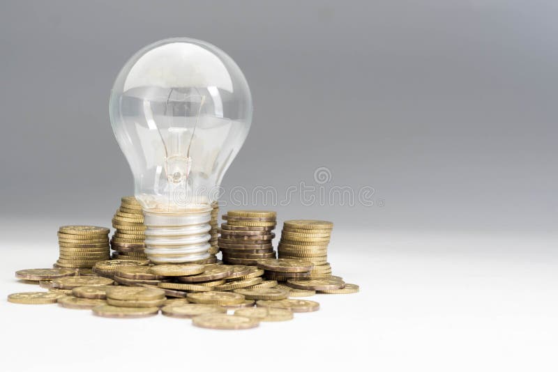 Light Bulb with Coins, Money Ideas Concept Stock Image Image of