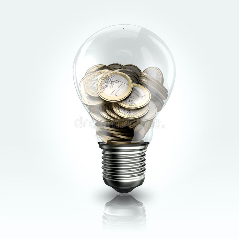 A light bulb with euro coins inside