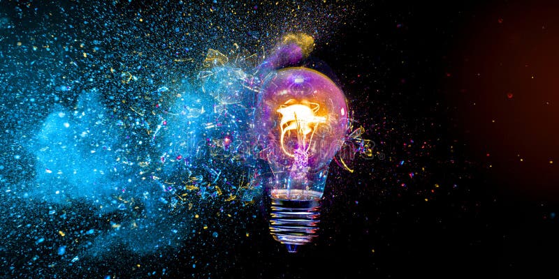 Light bulb exploding with colorful powder stock photos