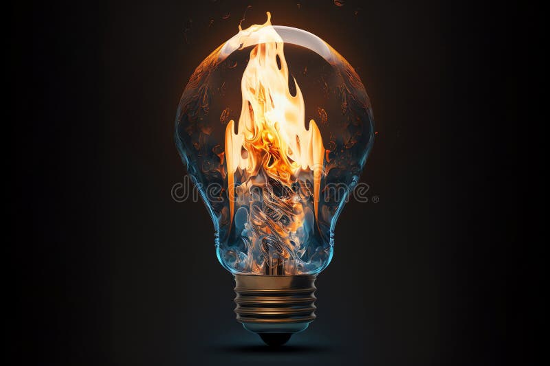 Light Bulb with Fire. Fire Flames in Lamp Bulb. Generative AI Stock