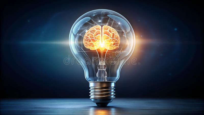 Light Bulb with Glowing Brain Inside royalty free illustration