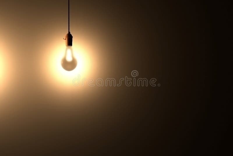 Light Bulb Glowing in the Dark with Place for Text. 3d Rendered Stock