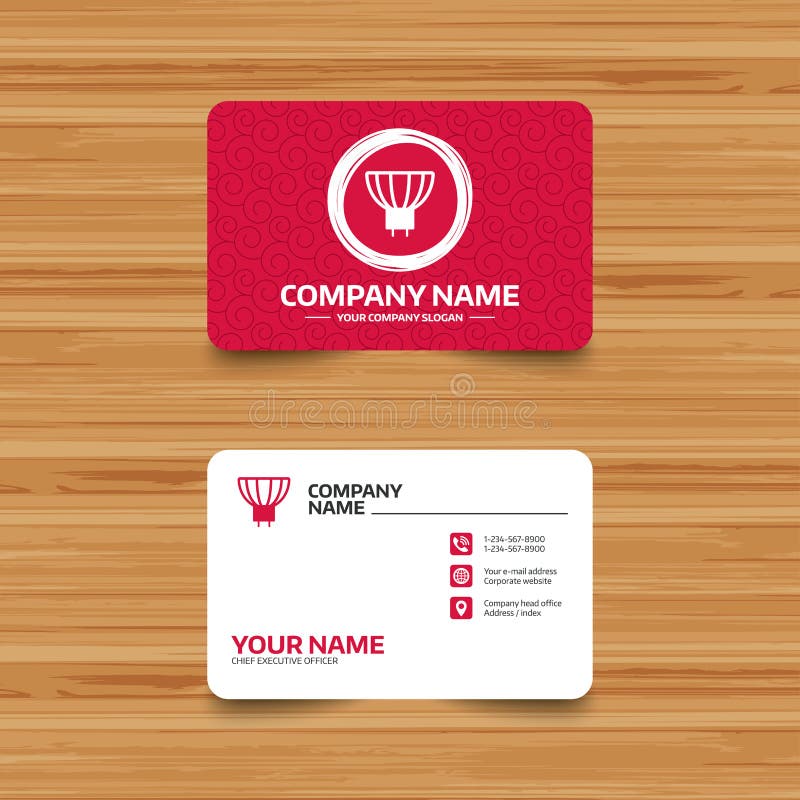 Business card template with texture. Light bulb icon. Lamp GU5.3 socket symbol. Led or halogen light sign. Phone, web and location icons. Visiting card Vector