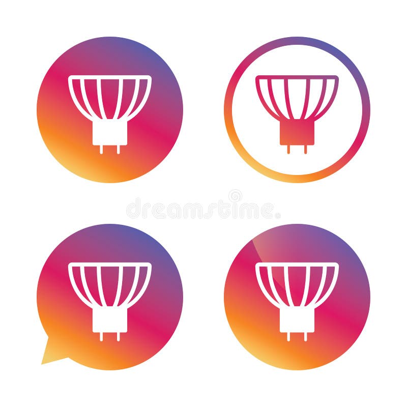 Light bulb icon. Lamp GU5.3 socket symbol. Led or halogen light sign. Gradient buttons with flat icon. Speech bubble sign. Vector