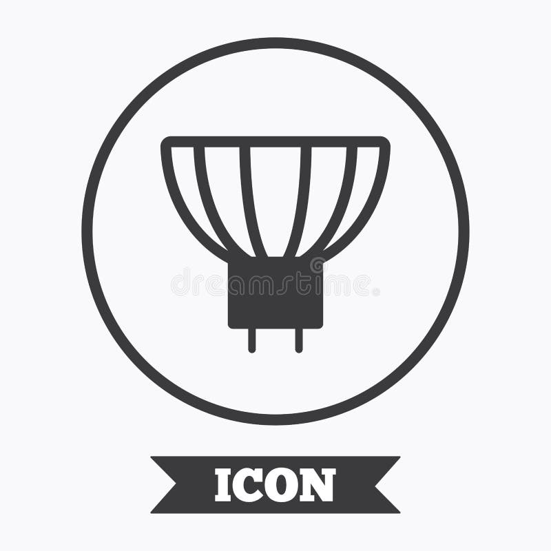 Light bulb icon. Lamp GU5.3 socket symbol. Led or halogen light sign. Graphic design element. Flat symbol in circle button. Vector