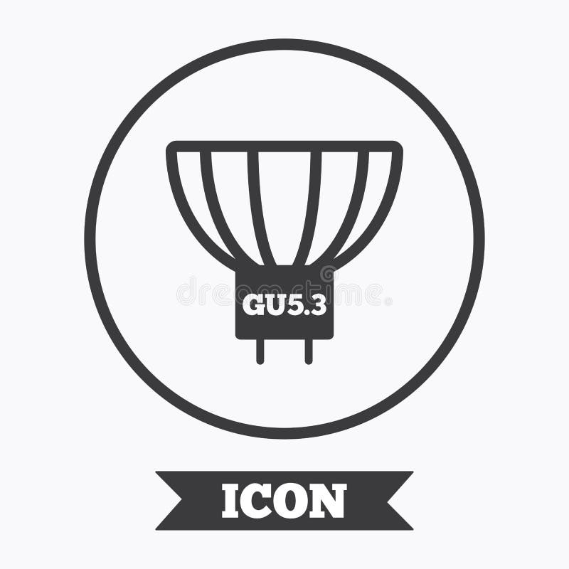 Light bulb icon. Lamp GU5.3 socket symbol. Led or halogen light sign. Graphic design element. Flat symbol in circle button. Vector