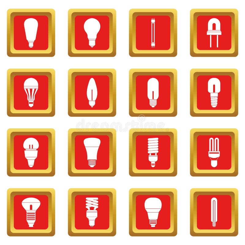Light bulb icons set red stock vector. Illustration of fluorescent