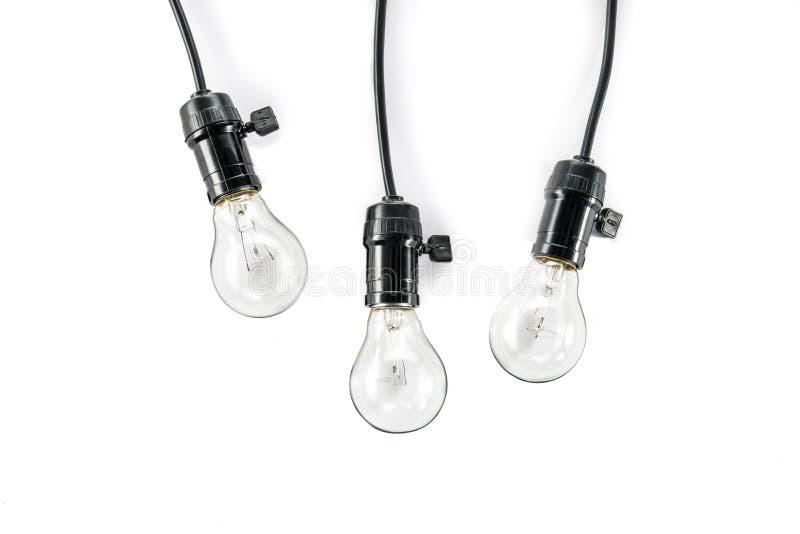 Light bulb and Lamp Holder, cable tungsten three stock photos