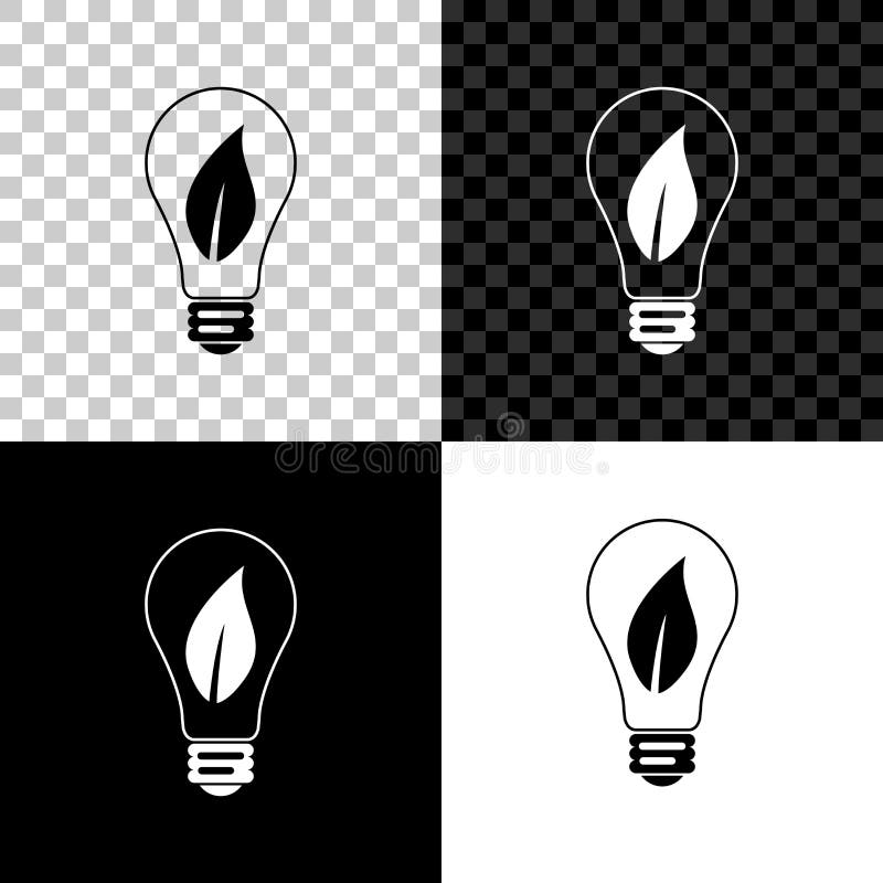 Light bulb with leaf icon isolated on black, white and transparent background. Eco energy concept. Vector Illustration