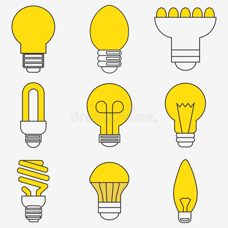 Light Bulb And CFL Lamp Icons On White Background. Stock Vector