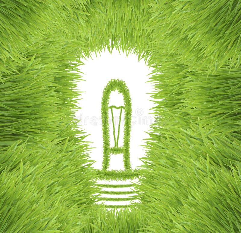 Light bulb made of green grass royalty free stock photo Light bulb made of green grass royalty free stock photo