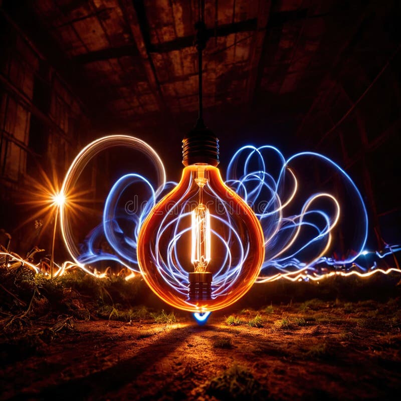 Light Bulb Made of Light Painting, Light Streaks Stock Illustration