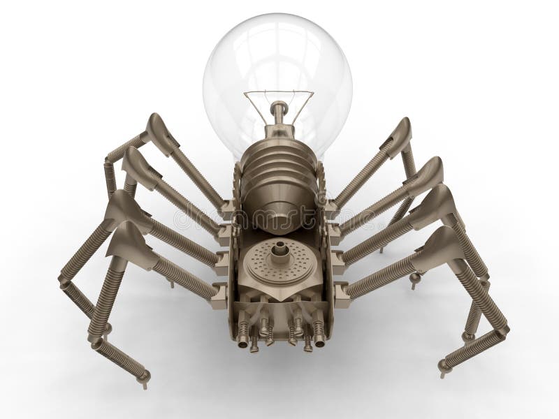Light bulb mechanical spider concept stock illustration