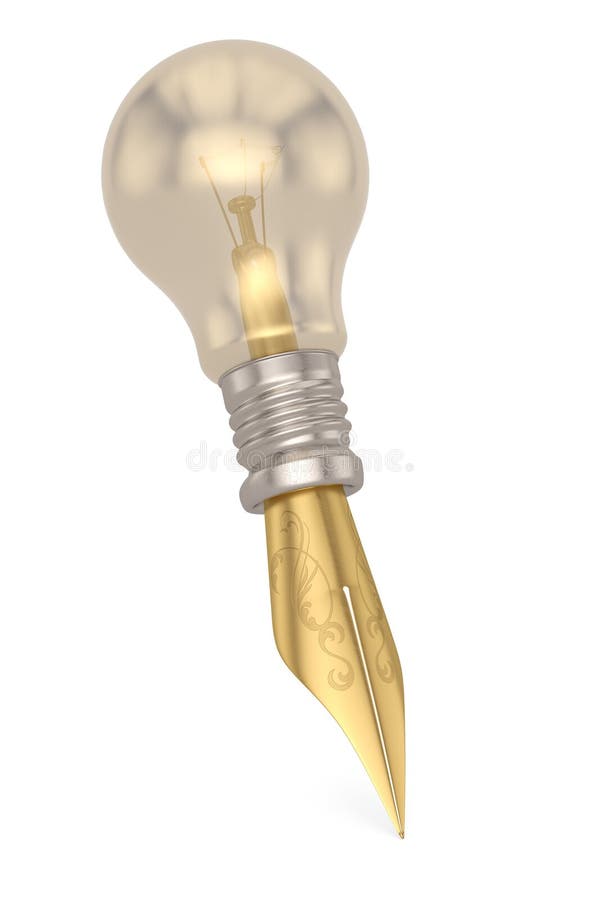 Light Bulb with Pen Isolated on White Background. 3d Illustration Stock