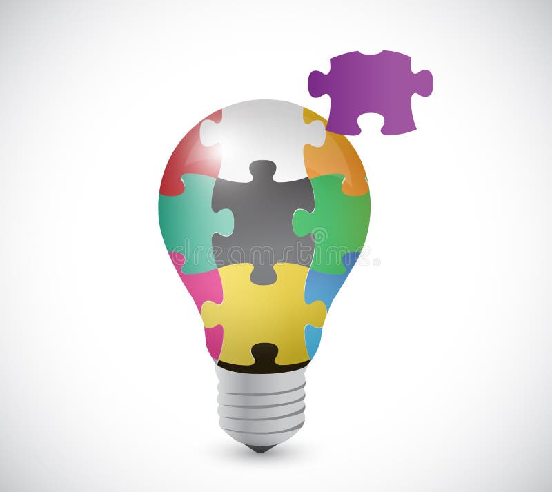 Light bulb puzzle pieces illustration design stock illustration