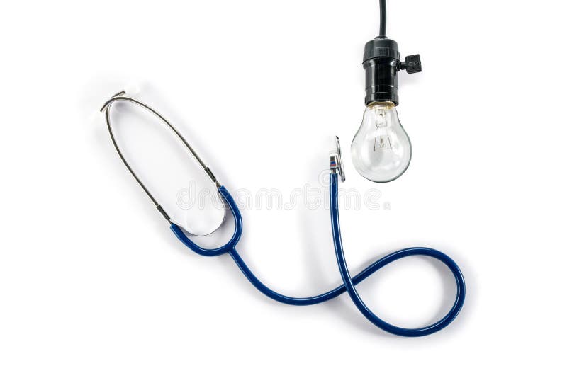 Light bulb with Stethoscope and Lamp Holder, broken royalty free stock image