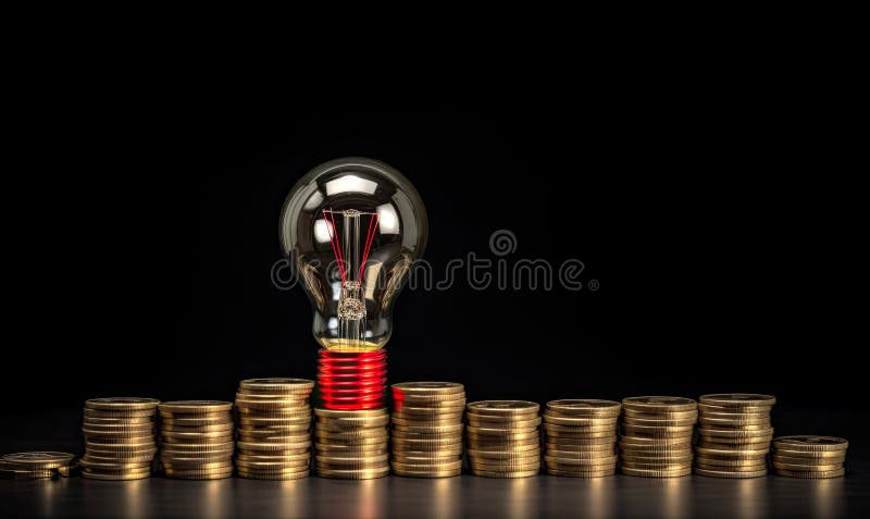 The light bulb on top symbolized the growing concern over energy costs Creating using generative AI tools stock illustration