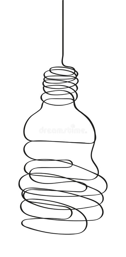Light bulb vector in line, dodle style. Brainstorming vector concept. Lightbulb with line curve. stock illustration