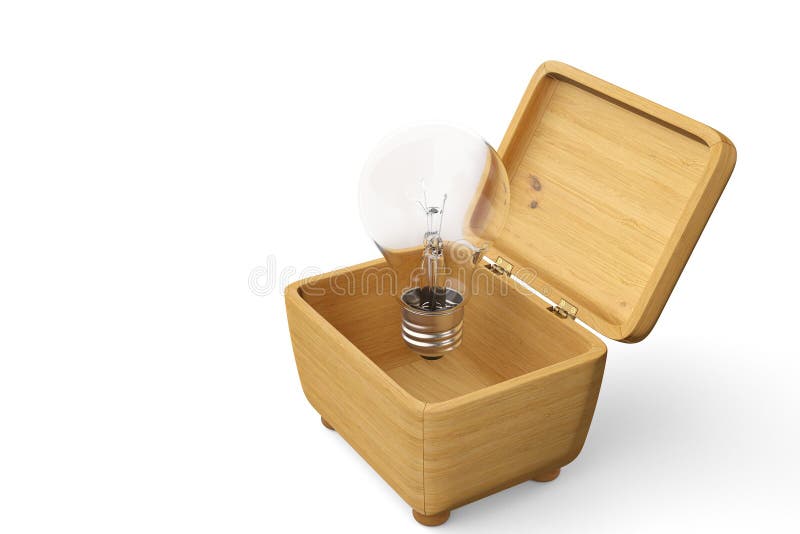 Light Bulb on Wood Box.3D Illustration. Stock Illustration