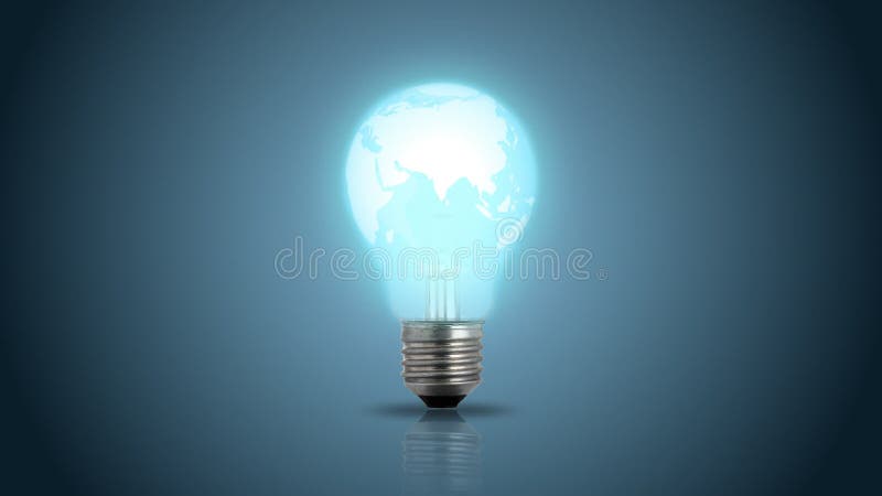 Light bulb with a world map stock illustration
