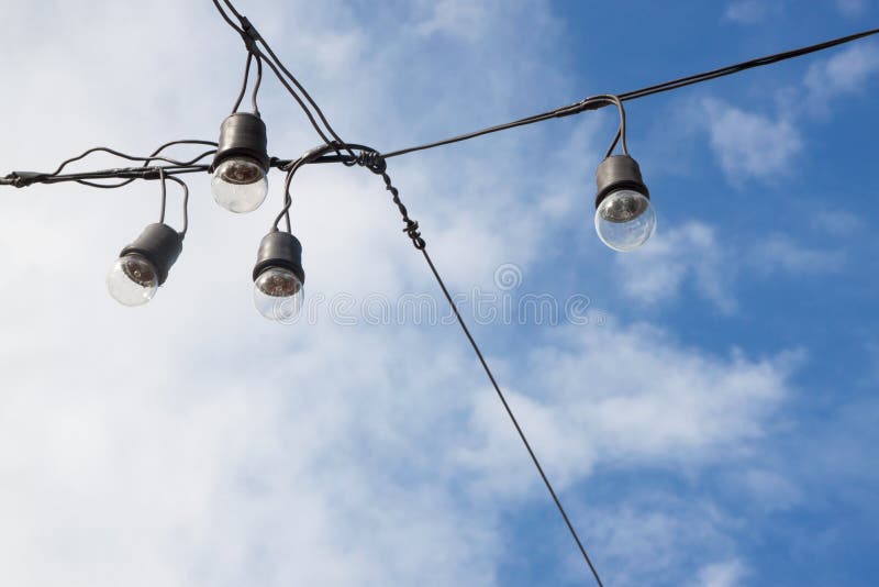 Light Bulbs on Blue Sky Background electric Stock Photo Image of 