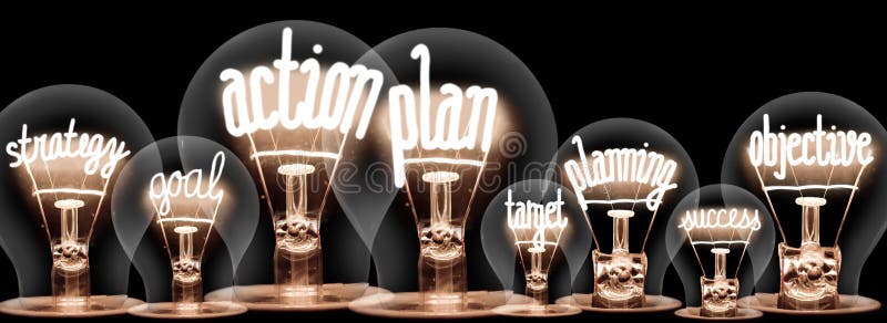 Light Bulbs with Action Plan Concept