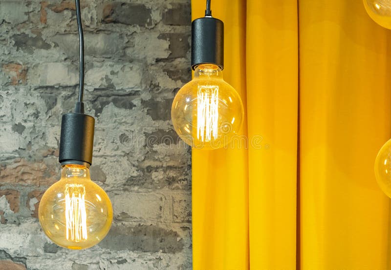 Light Bulbs in Vintage Style. Edison`s Lamps in the Interior of the