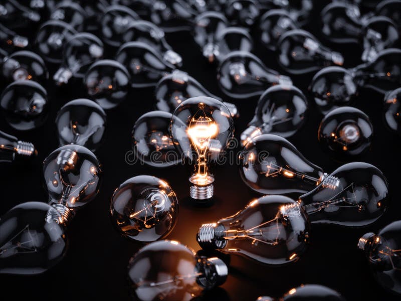 Download Light Bulbs With Glowing One Stock Illustration - Illustration of electrical, inspiration: 105242287