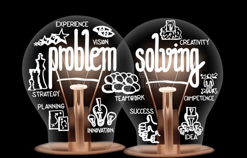 Light Bulbs with Problem Solving Concept stock images