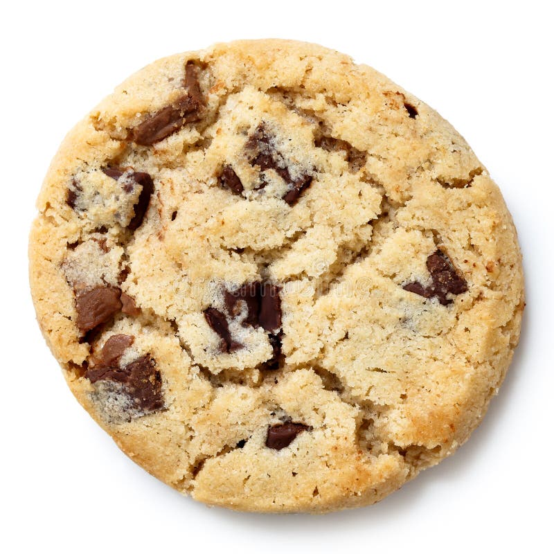 Light Chocolate Chip Cookie Isolated on White from Above. Stock Photo