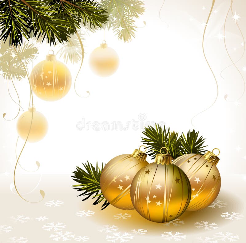Christmas Glowing Background with Fir Branches and Glass Balls Stock ...