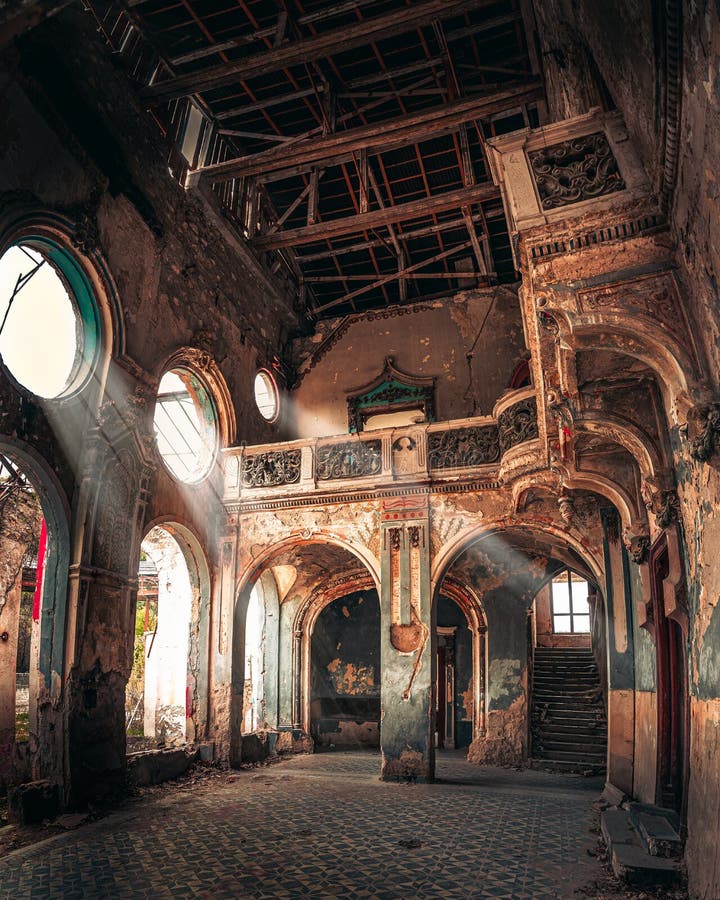 Light coming through windows in the haunted Spicer castle in Serbia