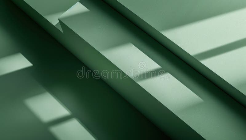 Modele geometrice abstracte cu umbre pe suprafețele verzi în lumină naturală royalty free stock image