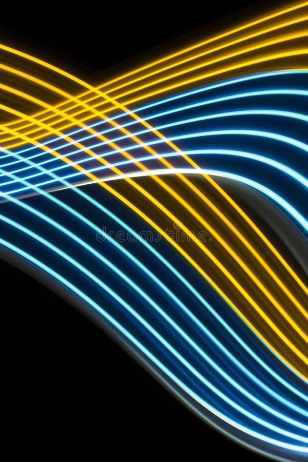 Yellow and blue light curve lines on a black background