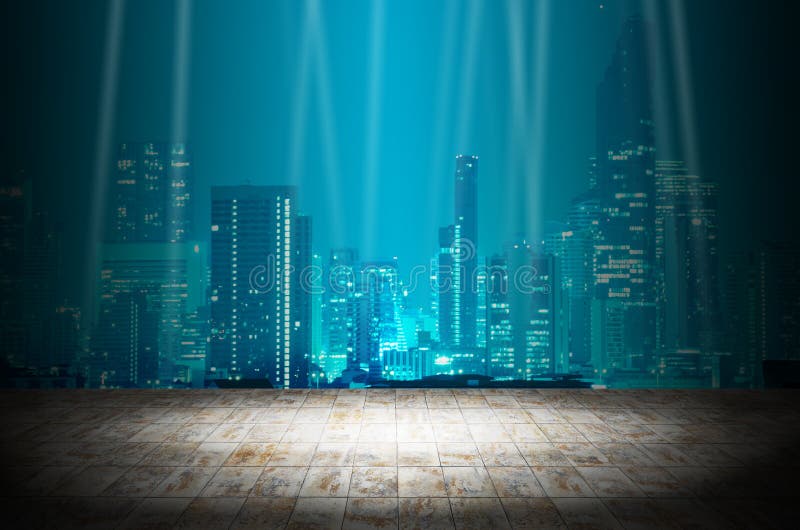 Light in Dark Room with Night Modern City Building Background Stock Image -  Image of entertainment, business: 117966837