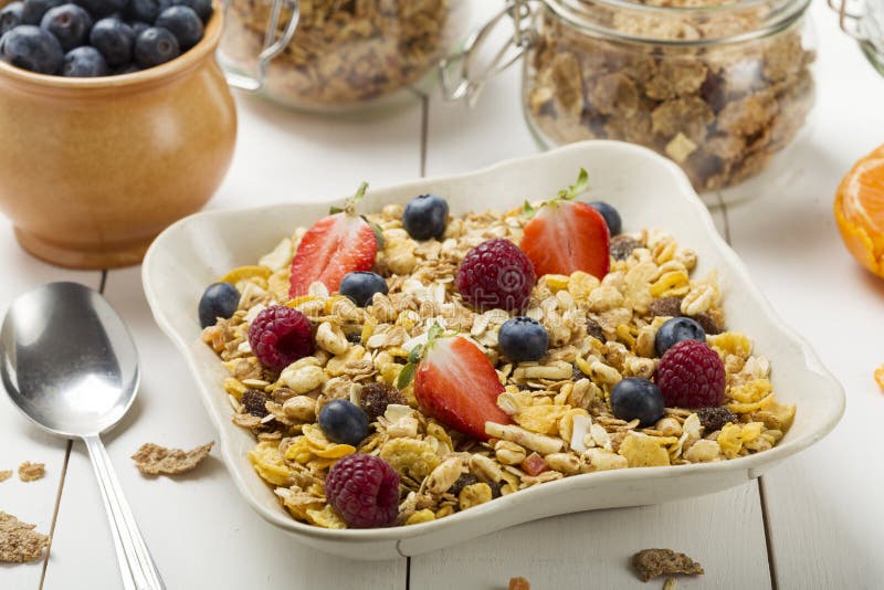 Light, Delicious Breakfast with Cereal and Fruit Stock Image Image of