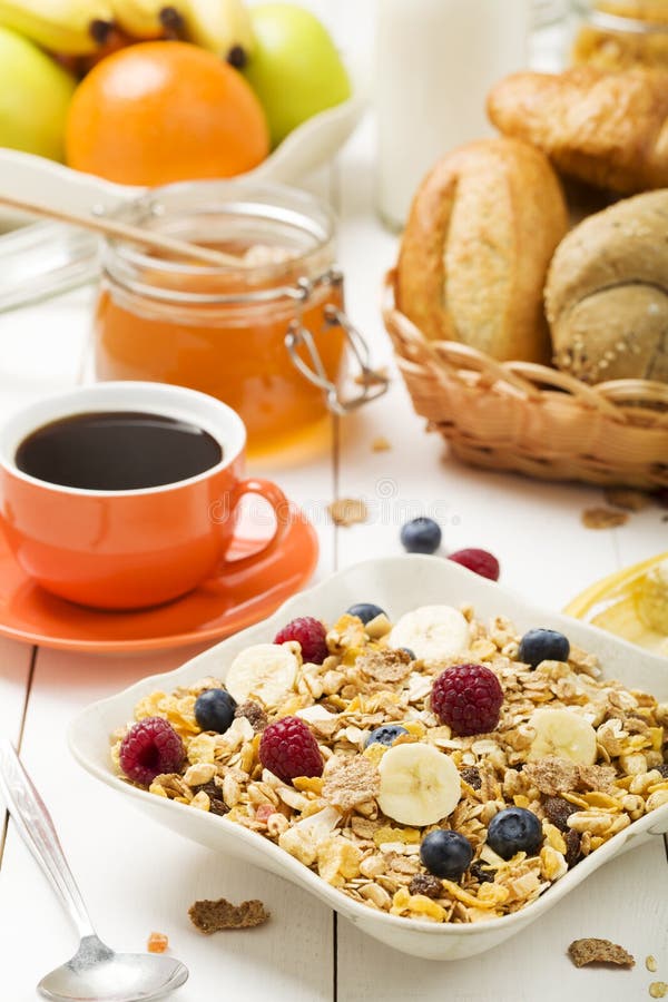 Light, Delicious Breakfast with Cereal and Fruit Stock Image Image of