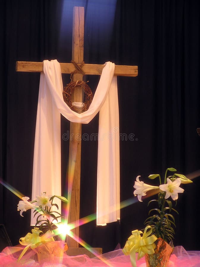 Light on an Easter Cross. Symbols of Easter at our Church royalty free stock images