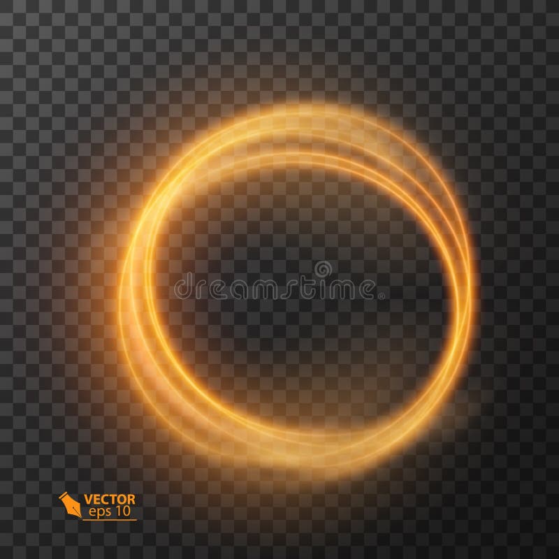 Light effect line gold vector circle. Glowing light fire ring trace. Glitter magic sparkle swirl trail effect on stock illustration