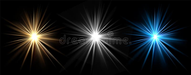 Light effects. Vector light stars. Glow bursts isolated on black background