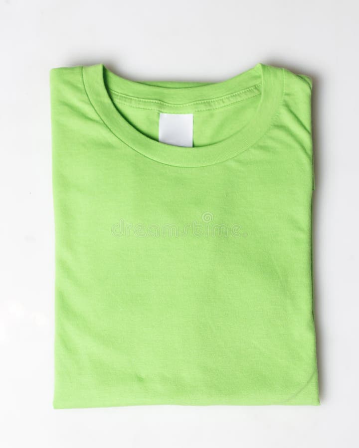 Light green plain t-shirt mockup template. Plain t-shirt isolated on white background. Clothing for everyday. Perfect for your ad space. Space for your logo. Plain t-shirt for everyday wear. Focus blur.