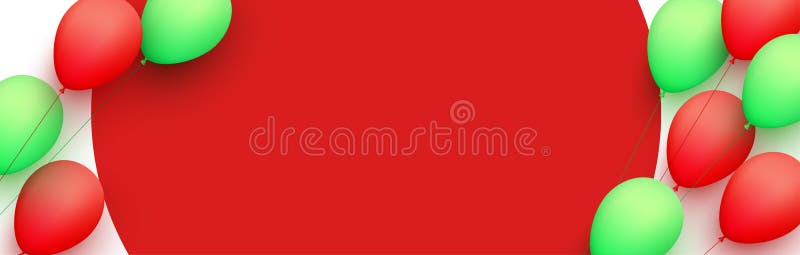 Light green and red balloons with threads on red round background royalty free illustration